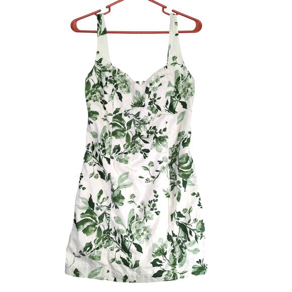 Abercrombie & Fitch Green Floral Sheath Dress Sz M Smocked Back Linen Cotton - Picture 1 of 10